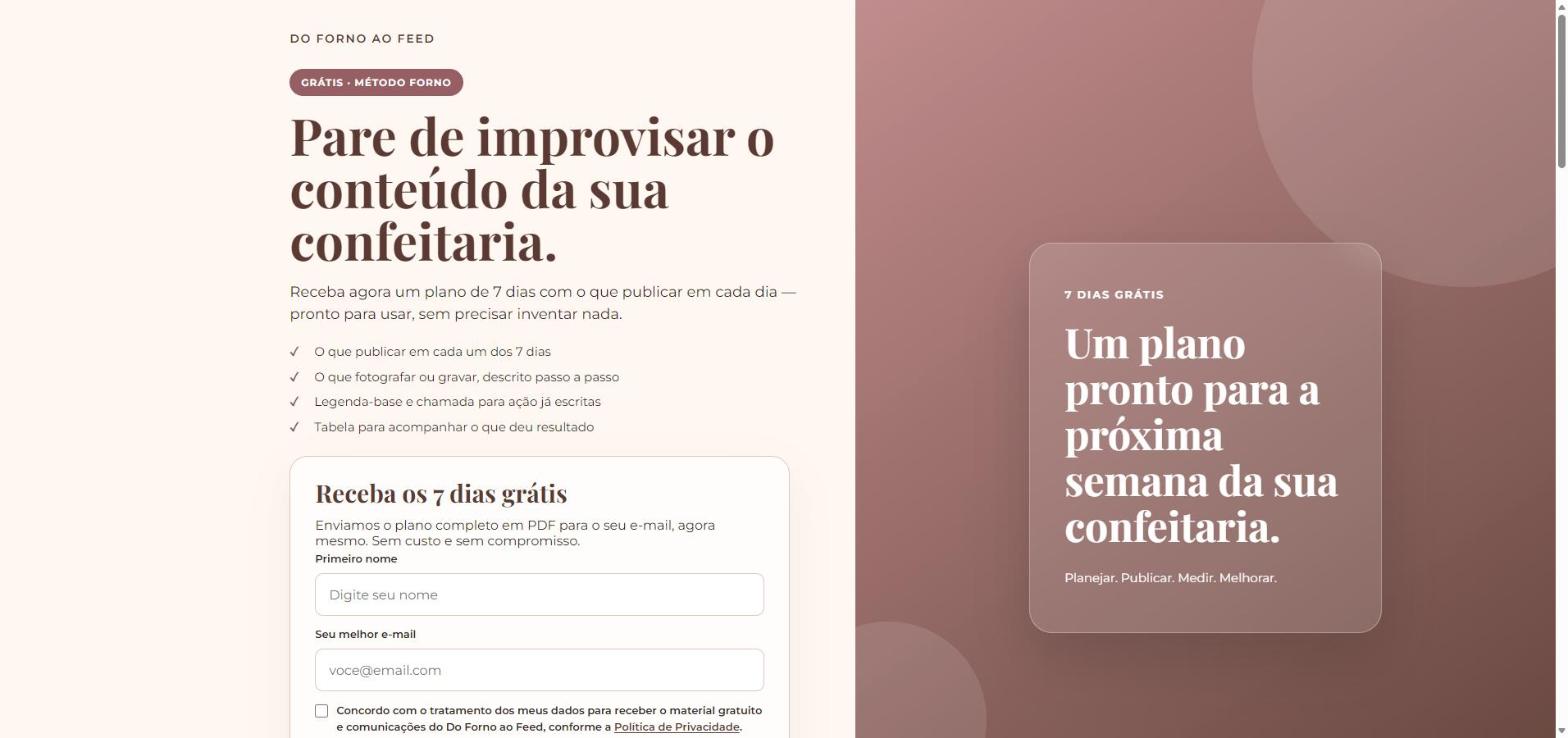 Landing page do projeto Do Forno ao Feed